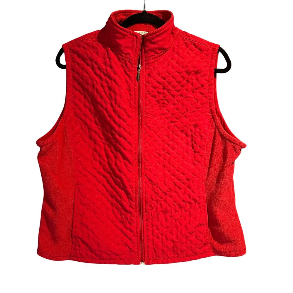 Columbia Women's Size XL Red Quilted Vest Pockets Fleece Outdoor Hiking Warm
